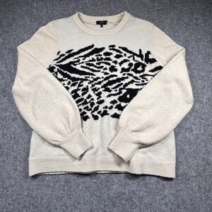 Yest Sweater Women 8 Cream Animal Print Zebra Leopard Balloon Sleeve Knit Top
